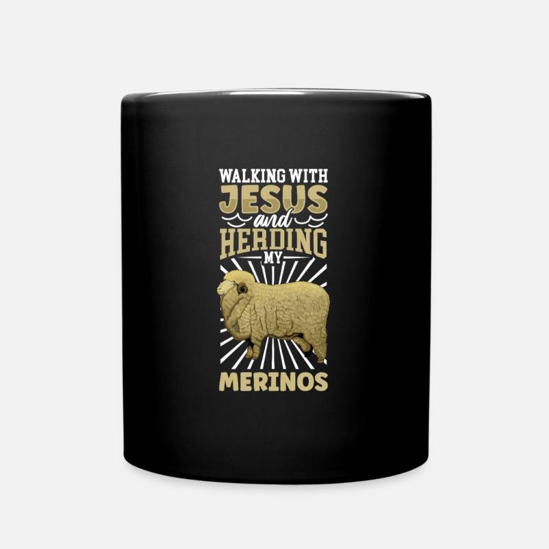 Jésus et les brebis - Brebis mérinos - Mug uni - noir