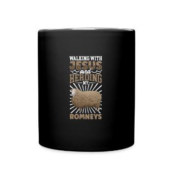 Jesus und Schaf - Romney-Schaf - Tasse einfarbig - Schwarz - Vorne