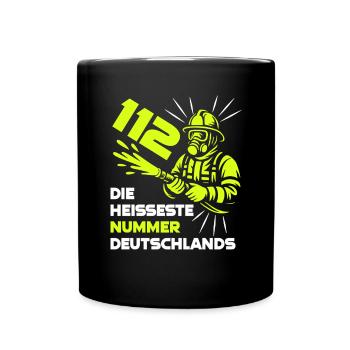 Feuerwehr - 112 - Die Heißeste Nummer Deutschlands - Tasse einfarbig - Schwarz - Vorne