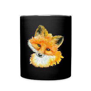 Fox-Aquarell-wildes Tier-Liebhaber-Geschenk-Idee - Tasse einfarbig - Schwarz - Vorne
