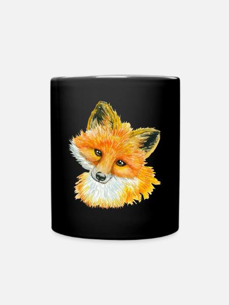 Renard aquarelle idée cadeau amoureux des animaux sauvages - Mug uni - noir