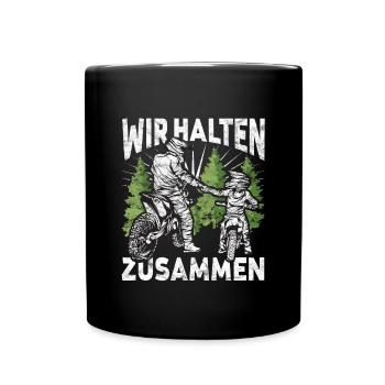 Vater Sohn Motocross Partnerlook - Tasse einfarbig - Schwarz - Vorne