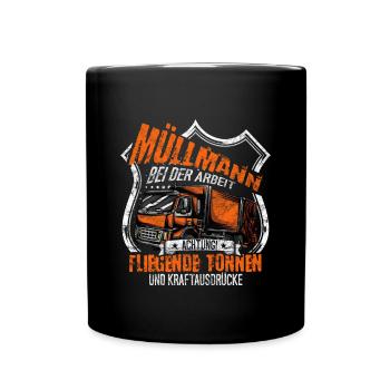 Müllwerker Müllabfuhr Müllmann - Tasse einfarbig - Schwarz - Vorne
