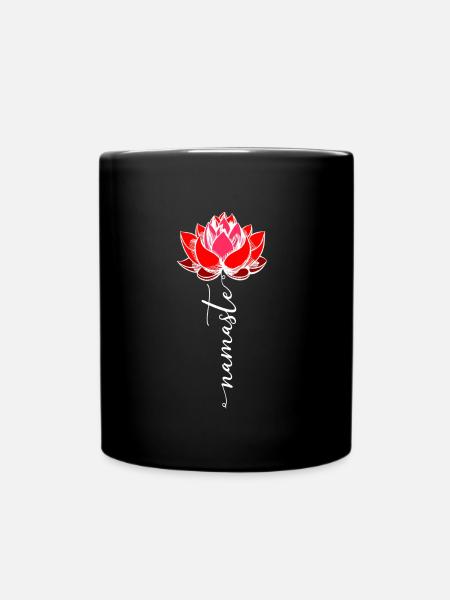 Namaste - Yoga Meditation Lotus Flower Gift - Full Colour Mug - black