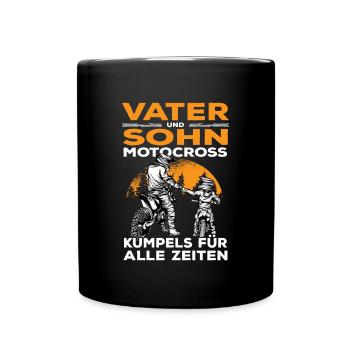 Motocross Vater Sohn Partnerlook Vatertag - Tasse einfarbig - Schwarz - Vorne