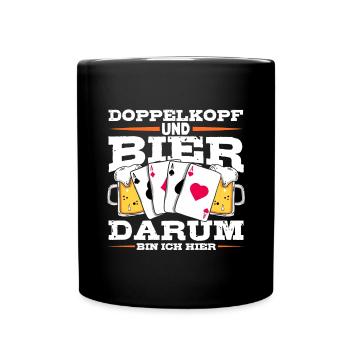 Doppelkopf und Bier darum bin ich hier Kartenspiel - Tasse einfarbig - Schwarz - Vorne