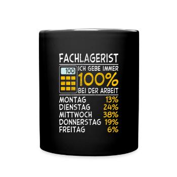 Immer 100% Fachlagerist - Tasse einfarbig - Schwarz - Vorne