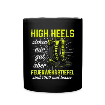 Feuerwehrfrau Feuerwehr Feuerwehrmann Mama - Tasse einfarbig - Schwarz - Vorne
