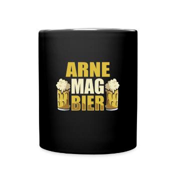 Arne mag Bier Name Geburtstag - Tasse einfarbig - Schwarz - Vorne