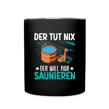 Sauna Schwitz Aufguss Saunakilt Bademantel - Tasse einfarbig - Schwarz - Vorne