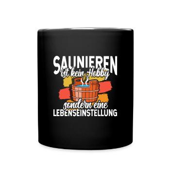 Sauna Schwitz Aufguss Saunakilt Bademantel - Tasse einfarbig - Schwarz - Vorne