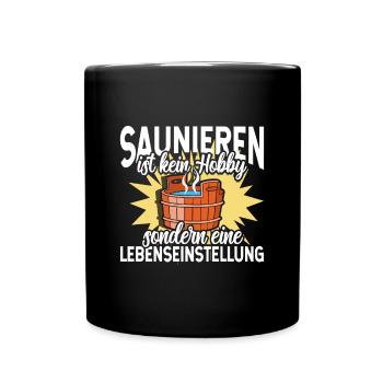 Sauna Schwitz Aufguss Saunakilt Bademantel - Tasse einfarbig - Schwarz - Vorne