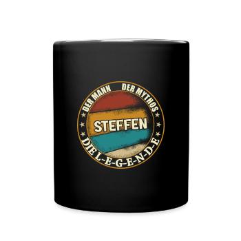 STeffen Vorname Name Geburtstag - Tasse einfarbig - Schwarz - Vorne