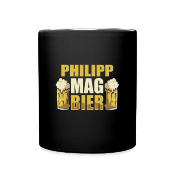Philipp mag Bier Name Geburtstag - Tasse einfarbig - Schwarz - Vorne
