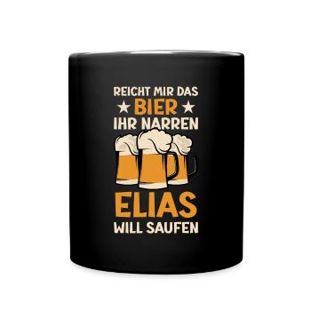 Reicht mir das Bier Elias Saufen Namen - Tasse einfarbig - Schwarz - Vorne