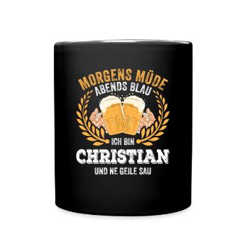 Christian Vorname Name Geburtstag Bier saufen - Tasse einfarbig - Schwarz - Vorne