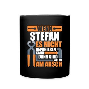 Vorname Stefan Name Geburtstag Geschenk - Tasse einfarbig - Schwarz - Vorne