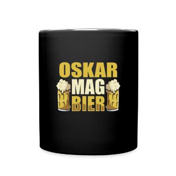Oskar mag Bier Name Geburtstag - Tasse einfarbig - Schwarz - Vorne