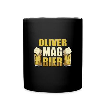 Oliver mag Bier Name Geburtstag - Tasse einfarbig - Schwarz - Vorne