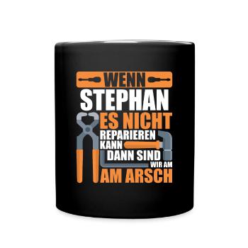 Vorname Stephan Name Geburtstag Geschenk - Tasse einfarbig - Schwarz - Vorne
