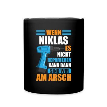 Niklas Vorname Name Geburtstag Reparieren - Tasse einfarbig - Schwarz - Vorne