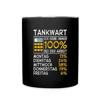 Tankwart Immer 100% - Tasse einfarbig - Schwarz - Vorne