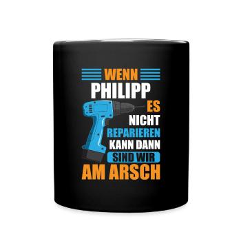 Philipp Vorname Name Geburtstag Reparieren - Tasse einfarbig - Schwarz - Vorne