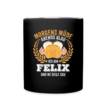 Felix Vorname Name Geburtstag Bier saufen - Tasse einfarbig - Schwarz - Vorne