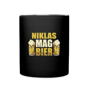 Niklas mag Bier Name Geburtstag - Tasse einfarbig - Schwarz - Vorne
