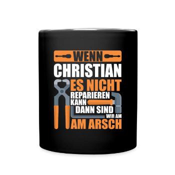 Vorname Christian Name Geburtstag Geschenk - Tasse einfarbig - Schwarz - Vorne