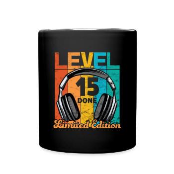 Gaming Birthday 15 Years Level 15 Complete - Full Colour Mug - black - Front