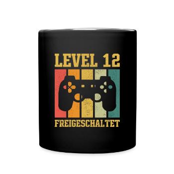 Level 12 freigeschaltet - Tasse einfarbig - Schwarz - Vorne