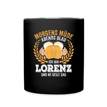 Lorenz Vorname Name Geburtstag Bier saufen - Tasse einfarbig - Schwarz - Vorne