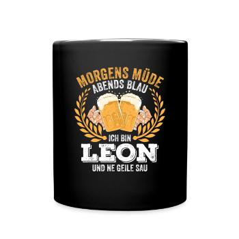 Leon Vorname Name Geburtstag Bier saufen - Tasse einfarbig - Schwarz - Vorne