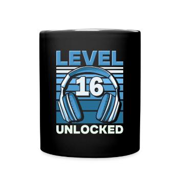 Level 16 Unlocked Gaming Geburtstag Gamer - Tasse einfarbig - Schwarz - Vorne