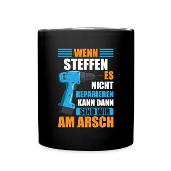 STeffen Vorname Name Geburtstag Reparieren - Tasse einfarbig - Schwarz - Vorne