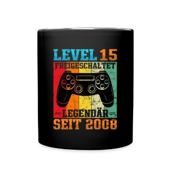 Gaming Geburtstag 2008 Level 15 - Tasse einfarbig - Schwarz - Vorne