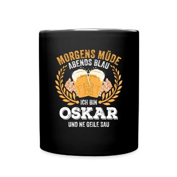 Oskar Vorname Name Geburtstag Bier saufen - Tasse einfarbig - Schwarz - Vorne