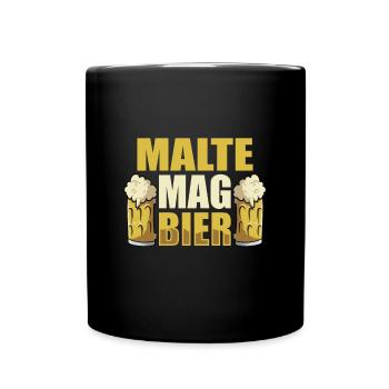 Malte mag Bier Name Geburtstag - Tasse einfarbig - Schwarz - Vorne