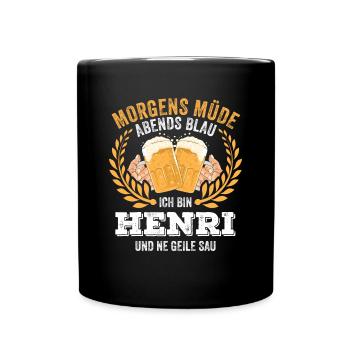 Henri Vorname Name Geburtstag Bier saufen - Tasse einfarbig - Schwarz - Vorne
