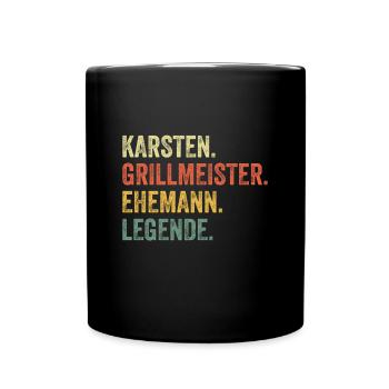 Karsten Grillmeister Ehemann Vorname Grillen - Tasse einfarbig - Schwarz - Vorne