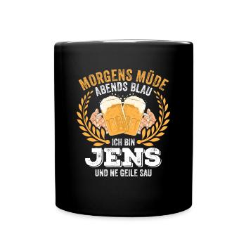 Jens Vorname Name Geburtstag Bier saufen - Tasse einfarbig - Schwarz - Vorne