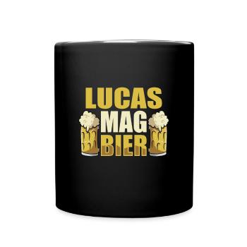 Lucas mag Bier Name Geburtstag - Tasse einfarbig - Schwarz - Vorne