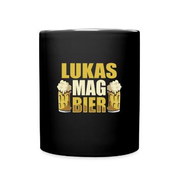 Lukas mag Bier Name Geburtstag - Tasse einfarbig - Schwarz - Vorne