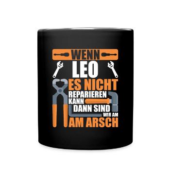 Vorname Leo Name Geburtstag Geschenk - Tasse einfarbig - Schwarz - Vorne