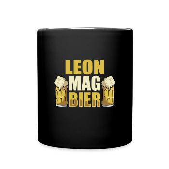 Leon mag Bier Name Geburtstag - Tasse einfarbig - Schwarz - Vorne