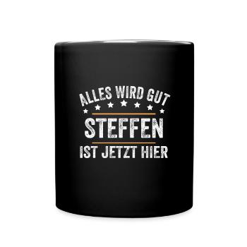 STeffen Vorname Name Geburtstag - Tasse einfarbig - Schwarz - Vorne