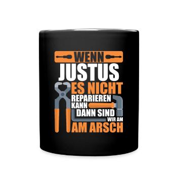 Vorname Justus Name Geburtstag Geschenk - Tasse einfarbig - Schwarz - Vorne