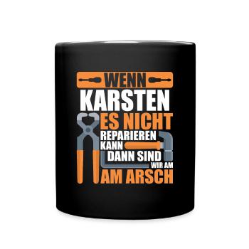 Vorname Karsten Name Geburtstag Geschenk - Tasse einfarbig - Schwarz - Vorne