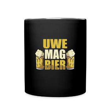 Uwe mag Bier Name Geburtstag - Tasse einfarbig - Schwarz - Vorne